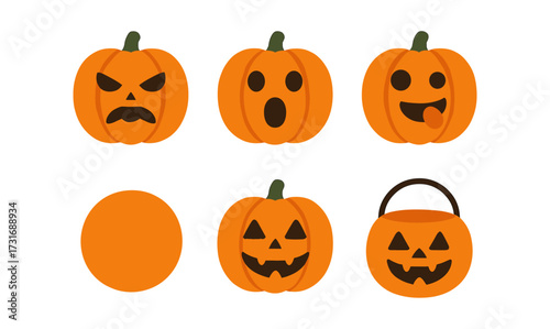 Set of expressive halloween pumpkins with different faces
