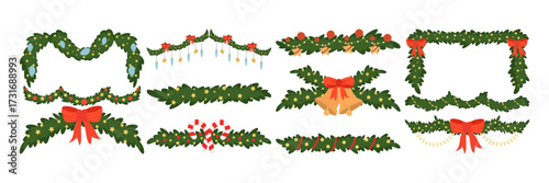 Christmas wreaths and branches decoration set