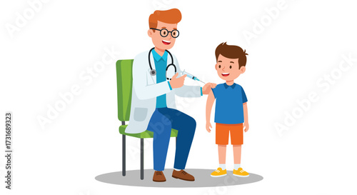 Male Doctor Examining Smiling Young Boys Arm During Medical Checkup.