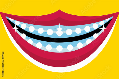 Vibrant Vector Illustration of a Happy Smiling Mouth with Orthodontic Braces and White Teeth