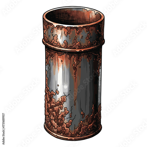 Vintage Rusted Metal Pipe Vector Illustration with Organic Texture in Realistic Style