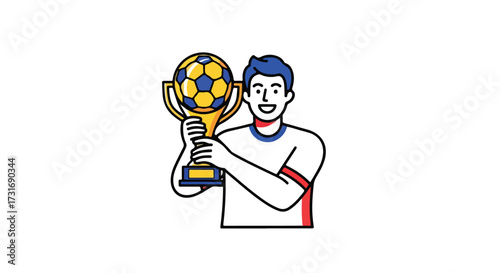 Celebrating Victory: A Football Champion with a Golden Trophy Displaying Joy and Achievement Illustrative