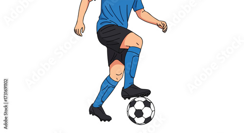 A cartoon image representing the action of playing soccer with a focus on the player's skill and control over the ball with his foot