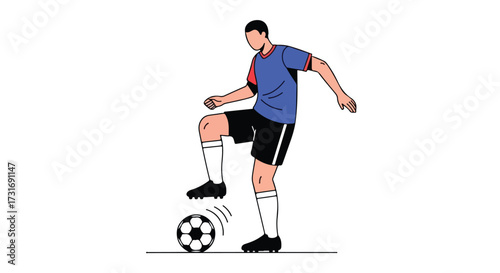 Stylized Illustration of a Soccer Player Practicing Ball Control Skills on a White Background