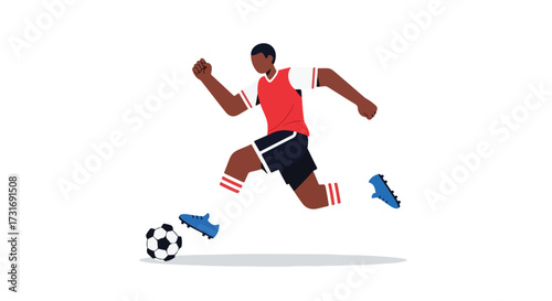 Dynamic Soccer Player Dribbling with Intensity Depicted in a Minimalist Vector Style Illustration