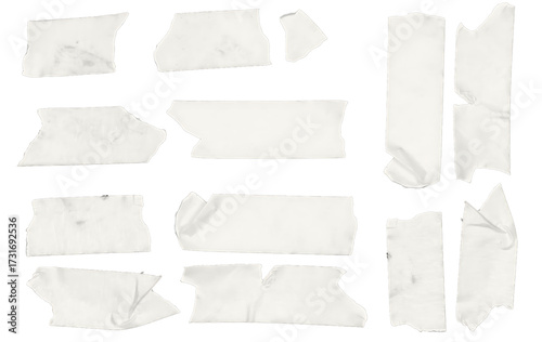 Set of Torn White Masking Tape Strips and Pieces
