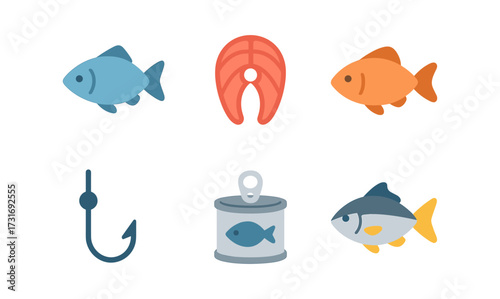 Colorful fish and seafood icons for digital design projects