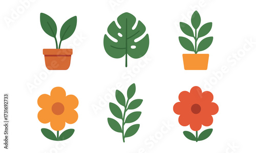 Simple minimalist plant and flower icons for decorative design projects