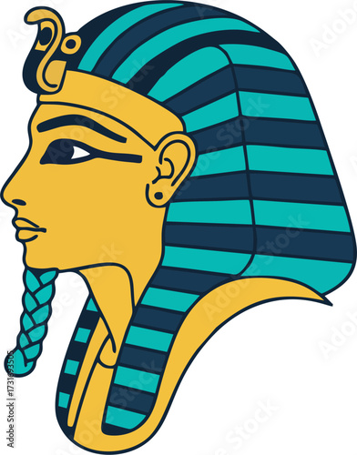 Pharaoh Head Side Profile Vector Illustration, Egyptian Blue Gold