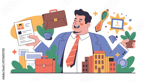Businessman with documents and office items