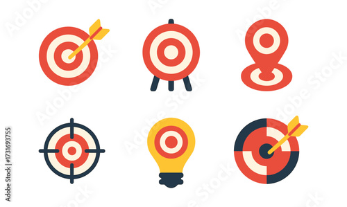 Creative bulls eye and target icon set in flat style for business solutions