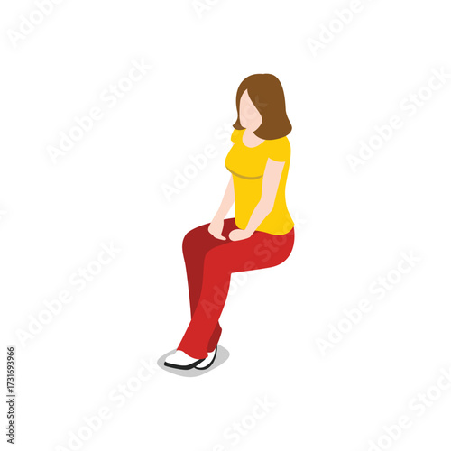 Isometric illustration of a woman sitting down, isolated on transparent background