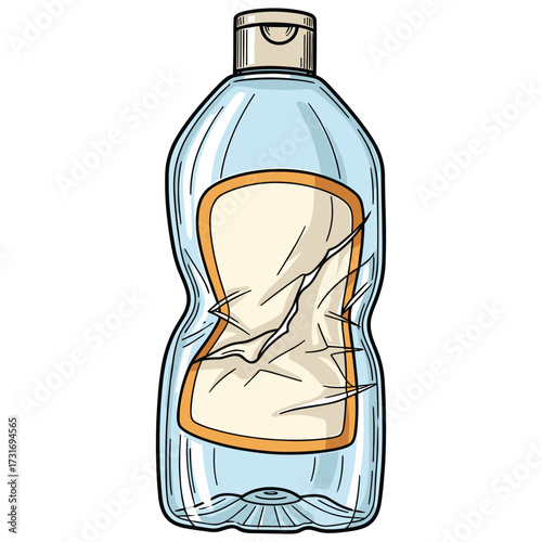Vector Illustration of Cracked Plastic Water Bottle in Modern Style with Transparent Blue and Beige Colors