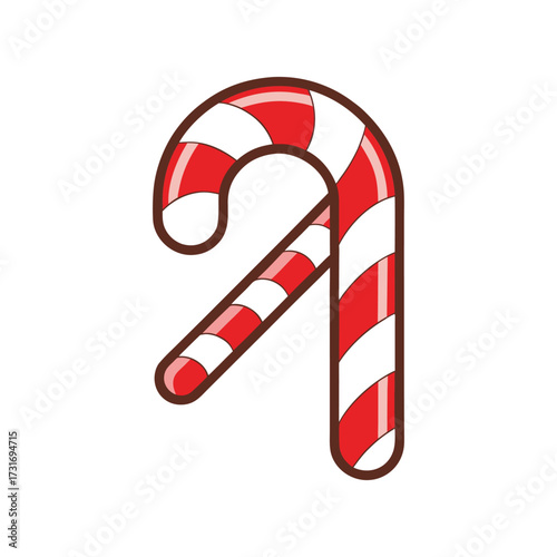 Candy Cane Icon Vector Illustration – Christmas Holiday Sweet Decoration