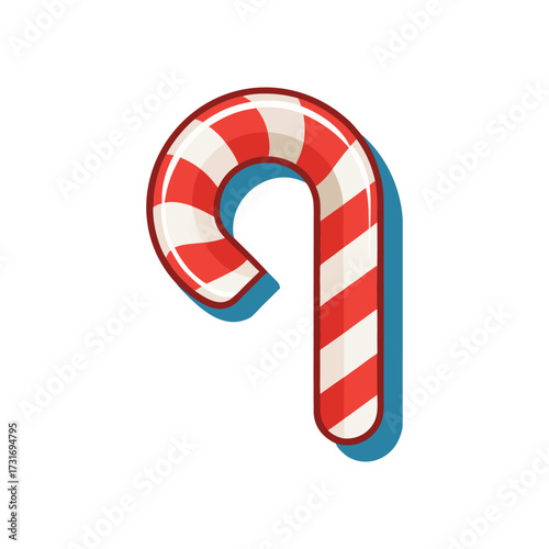 Candy Cane Icon Vector Illustration – Christmas Holiday Sweet Decoration