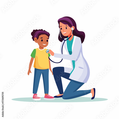 Pediatrician examining a child with a stethoscope, ensuring a healthy future for young patients