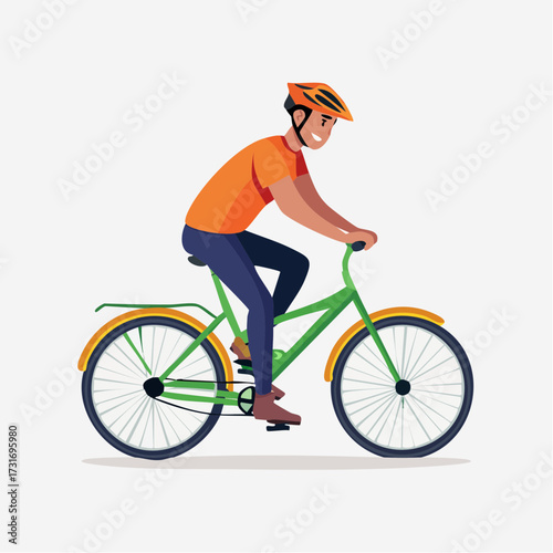 Cheerful young man in a safety helmet enjoying a recreational bike ride, representing a healthy and active lifestyle concept