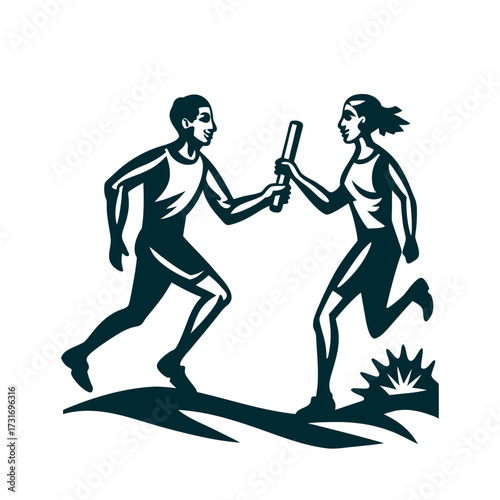 Stylized Relay Race: Baton Pass Silhouette Running Relay Stylised runner passing a simple baton stick