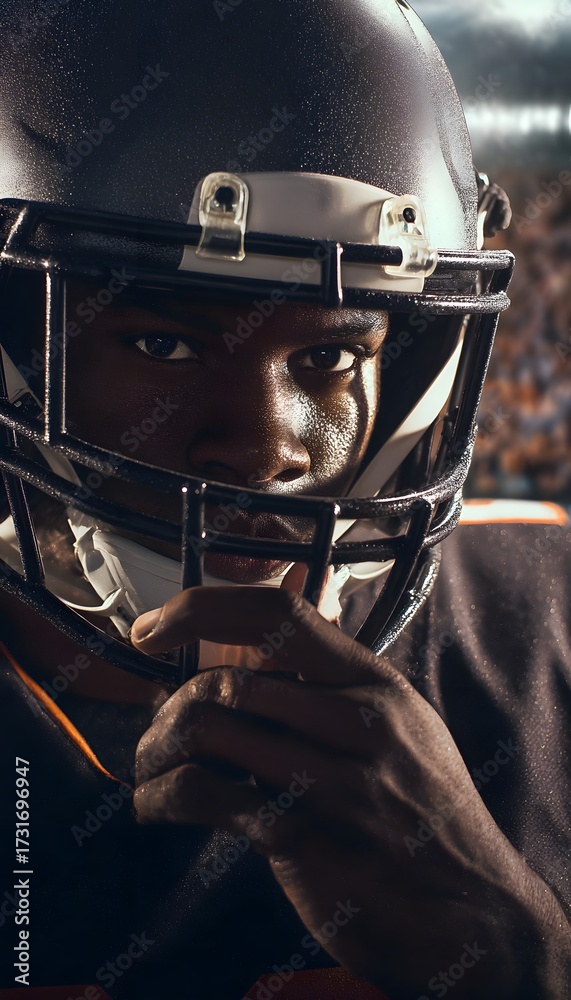 Fototapeta premium Detailed headshot of an American football player