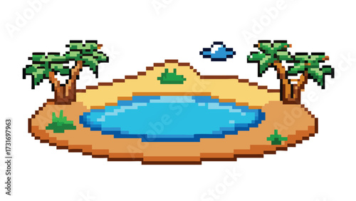 Pixel Art Desert Oasis Scene, 16-bit Overworld Map Asset for RPG Game