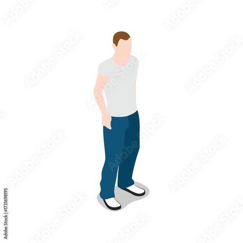 Isometric illustration of a man standing with hands in pockets, isolated on transparent background