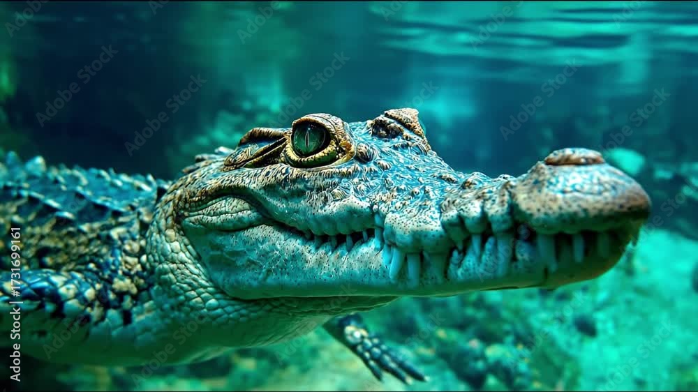 custom made wallpaper toronto digitalCrocodile swimming underwater scales teeth visible clear water