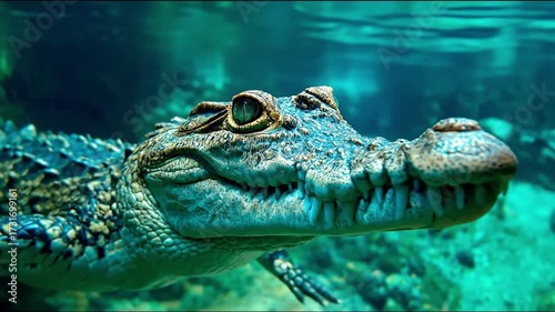 Wallpaper Mural Crocodile swimming underwater scales teeth visible clear water Torontodigital.ca