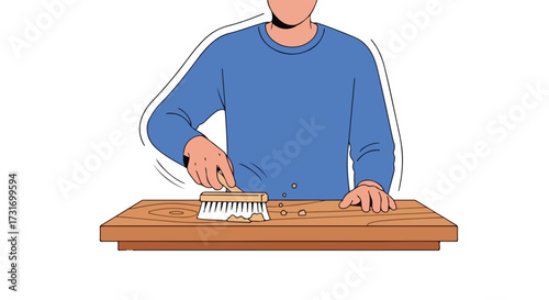 Craftsman smoothing wood surface with brush in workshop: meticulous detailing with a tool, enhancing natural grain with precise movements for a