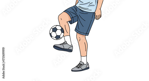 Illustration depicting a soccer player's skill: keeping the ball in play with his knee showing coordination and talent