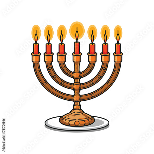 The gold Hanukkah menorah with candles is a metal symbol of light vector illustration