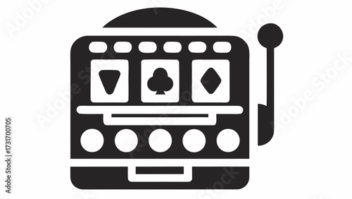 Illustration of a slot machine with card suits symbols on the reels and a lever on the right side
