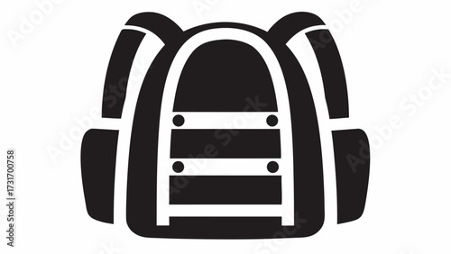 Illustration of a black and white backpack with straps and horizontal stripes design element icon