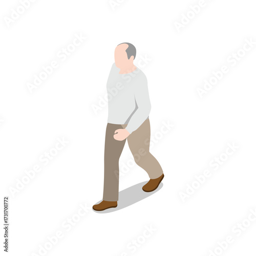 Isometric illustration of an elderly man walking, isolated on transparent background