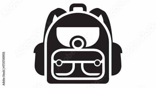 Illustration of a black backpack with straps and pockets suitable for school or travel gear and luggage