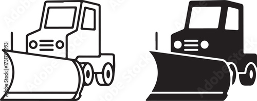 Snow Plow Silhouette: A minimalist outline and filled silhouette depict a snow plow, poised and ready for the winter. The image showcases the rugged nature and essential winter work.
