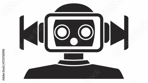 Illustration of a robot with a rectangular head and arrows pointing outward from the sides of its head