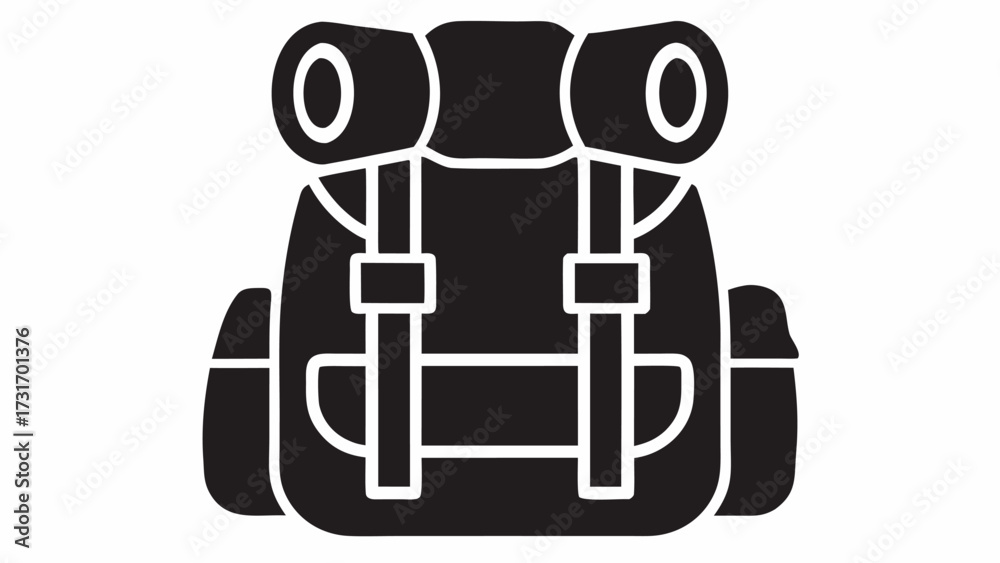 Fototapeta premium Illustration of a black hiking backpack with straps and additional storage compartments on the top side