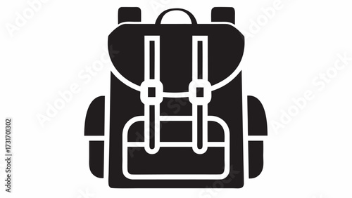 Illustration of a black backpack with straps and pockets suitable for hiking and outdoor adventures use case