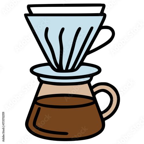 V60 pour over coffee dripper hand drawn vector icon