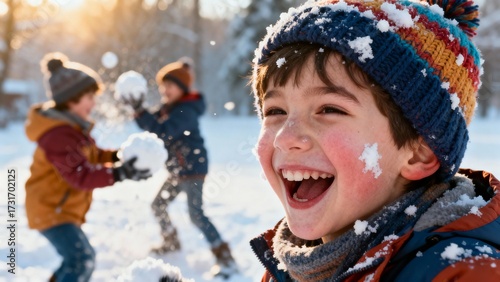 겨울눈싸움하는아이들의즐거운놀이시간