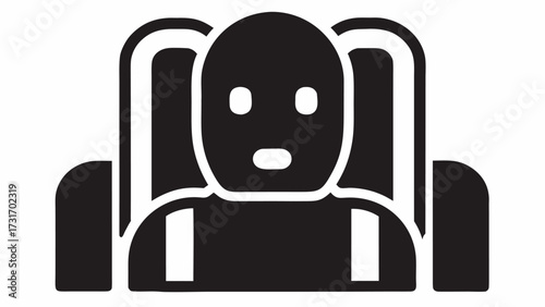 Illustration of three people sitting in a row of chairs with a simple black and white color scheme design