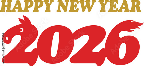 HAPPY NEW YEAR 2026馬ロゴ　(午年　年賀状用)