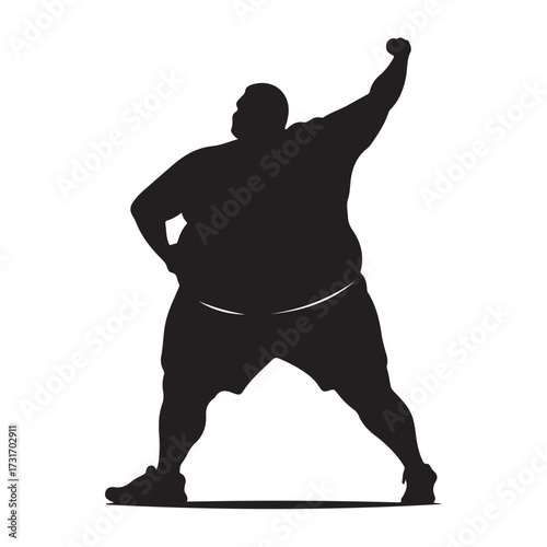 Vector silhouette of a fat man.