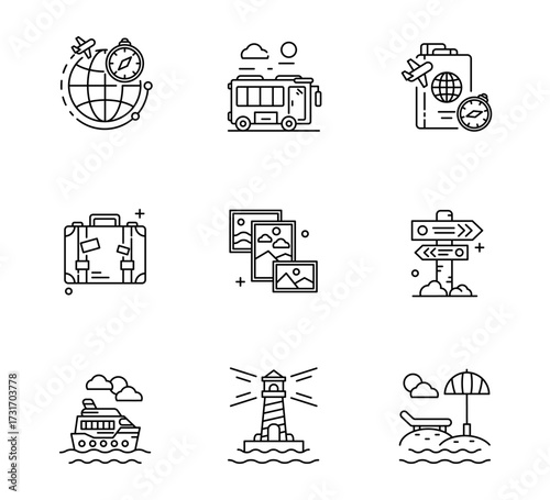 Set of Travel and Tourism icon, Summer thin line and pixel Symbol Outline icon Editable Stroke
