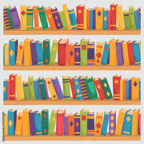 Bookshelf with Multicolored Book Spines