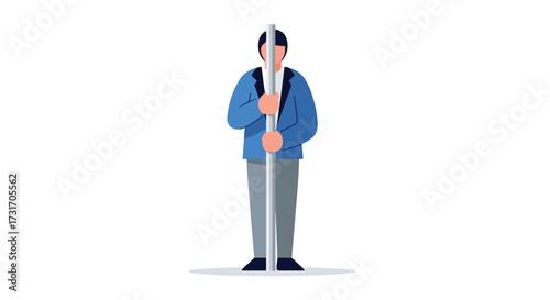 Isolated Man Holding onto a Pole Depicting Struggle or Support with a Clean and Simple Graphic Style illustration