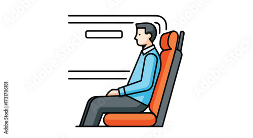Illustration depicting a passenger seated comfortably on a train carriage during travel, highlighting the ease and convenience of modern commuting