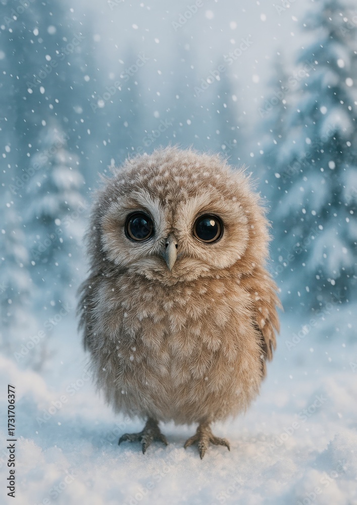 Fototapeta premium Cute owl in snowy forest