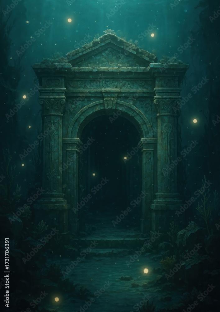 Fototapeta premium Mystical underwater ancient archway.