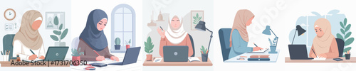 set of muslim women freelancer working on laptop